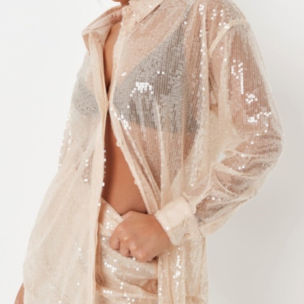 Sequin button down sheer top (long and can double as a dress)